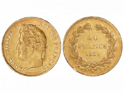 FRANCIA. 40 Francos. 1834-A. LUIS FELIPE I. PARÍS. 12,85 grs