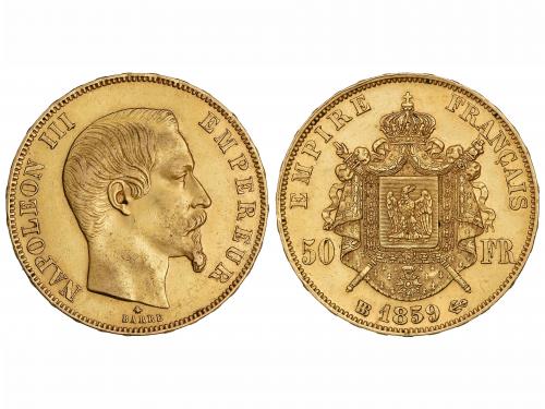 FRANCIA. 50 Francos. 1859-BB. NAPOLEÓN III. ESTRASBURGO. 16,
