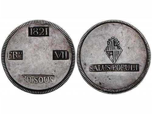 FERNANDO VII. 30 Sous. 1821. MALLORCA. 26,65 grs. (Leves gol