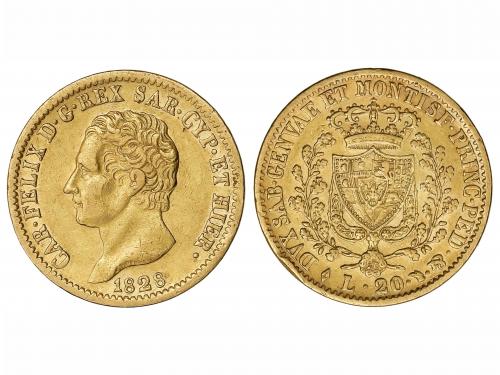 ESTADOS ITALIANOS. 20 Liras. 1828-L. CARLOOS FÉLIX. CERDEÑA.