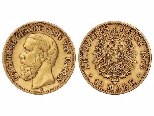 ESTADOS ALEMANES. 10 Marcos. 1875-G. FEDERICO I. BADEN. STUT