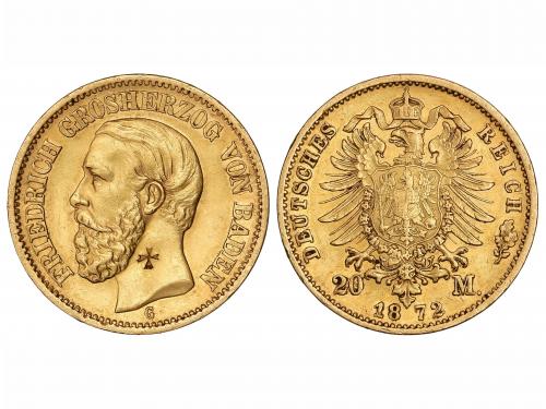 ESTADOS ALEMANES. 20 Marcos. 1872-G. FEDERICO I. BADEN. STUT