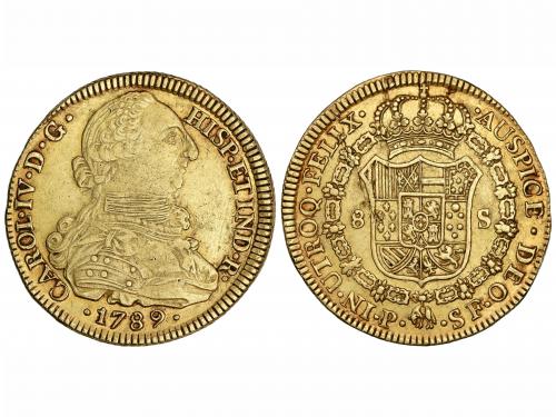 CARLOS IV. 8 Escudos. 1789. POPAYÁN. S.F. 26,93 grs. Busto d