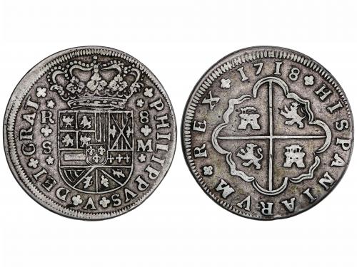 FELIPE V. 8 Reales. 1718. SEVILLA. M. Anv.: Armas de Borgoña