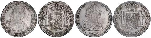 CARLOS IV. Lote 2 monedas 8 Reales. 1790 y 1795. POTOSÍ. P.R