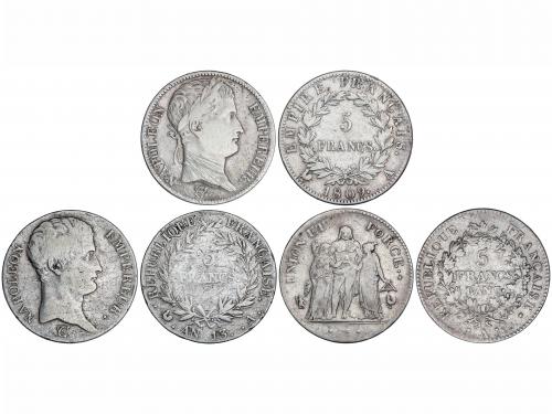 FRANCIA. Lote 3 monedas 5 Francos. An 7-A (1799), An 13-A (1