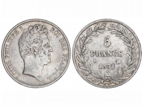 FRANCIA. 5 Francos. 1831-K. LUIS FELIPE I. BURDEOS. AR. Ø 24