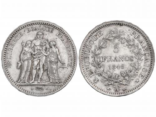 FRANCIA. 5 Francos. 1849-A. II REPÚBLICA. PARIS. AR. Ø 24, 9