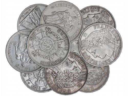FRANCIA. Lote 12 monedas 5 Francos. 1852 a 1874. LUIS-NAPOLE
