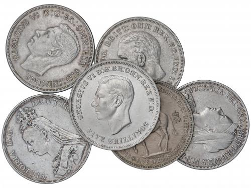 GRAN BRETAÑA. Lote 6 monedas Corona. 1889 a 1953. VICTORIA (