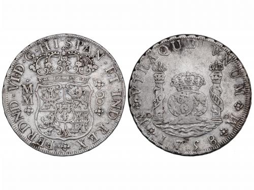 FERNANDO VI. 8 Reales. 1758. MÉXICO. M.M. 26,63 grs. Columna