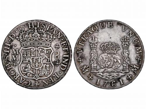 CARLOS III. 8 Reales. 1761. MÉXICO. M.M. 26,67 grs. Columnar