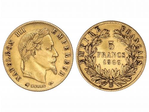 FRANCIA. 5 Francos. 1866-BB. NAPOLEÓN III. ESTRASBURGO. 1,59