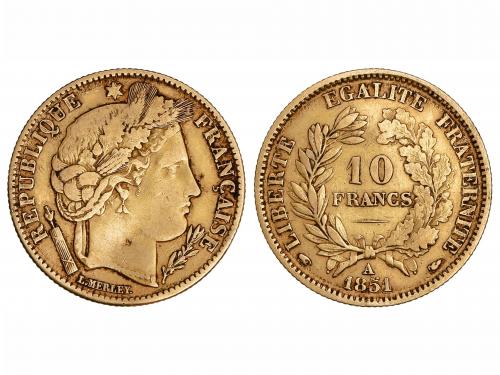FRANCIA. 10 Francos. 1851-A. II REPUBLICA. PARÍS. 3,19 grs. 
