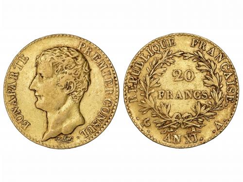 FRANCIA. 20 Francos. Año XI-A. BONAPARTE PREMIER CONSUL. PAR