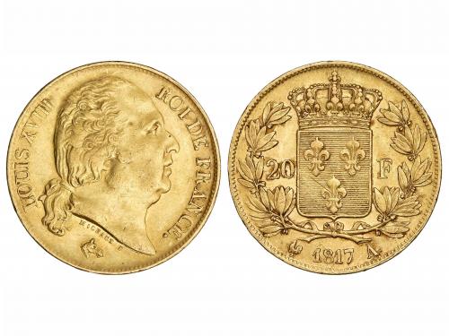 FRANCIA. 20 Francos. 1817-A. LUÍS XVIII. PARÍS. 6,41 grs. AU