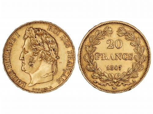 FRANCIA. 20 Francos. 1847-A. LUIS FELIPE I. PARÍS. 6,42 grs.