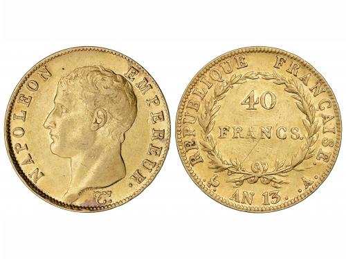 FRANCIA. 40 Francos. Año 13-A. NAPOLEÓN EMPEREUR. PARÍS. 12,