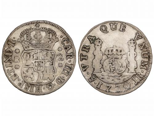CARLOS III. 2 Reales. 1770. POTOSÍ. J.R. Columnario. AC-711.