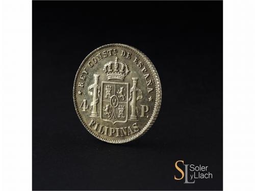 ALFONSO XII. 4 Pesos. 1882. MANILA. 6,75 grs. (Levísimas ray