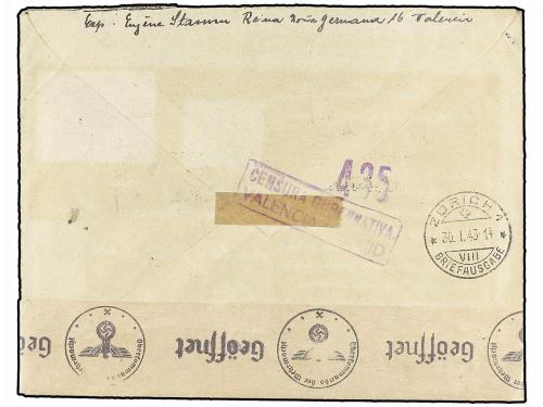 ¿ ESPAÑA. Ed. 957, 954 (4), 956. 1943. VALENCIA a SUIZA. 20