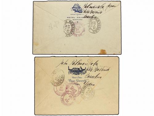 ✉ ESPAÑA. 1933. BARCELONA a U.S.A. Dos cartas certificadas c