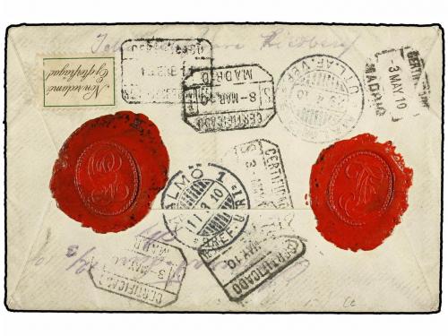 ✉ ESPAÑA. Ed. 248 (2). 1910. JEREZ a SUECIA. 25 cts. azul (2