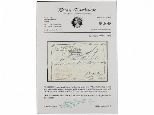 ✉ PANAMA. 1839. PANAMÁ a BOGOTÁ. Envuelta de carta CERTIFICA