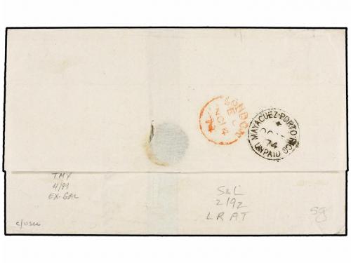 ¿ PUERTO RICO. Ed. 3. 1874. MAYAGUEZ a SANTANDER. 1 pta. cas