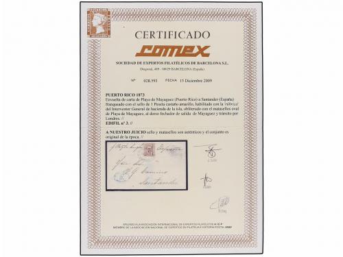 ¿ PUERTO RICO. Ed. 3. 1874. MAYAGUEZ a SANTANDER. 1 pta. cas