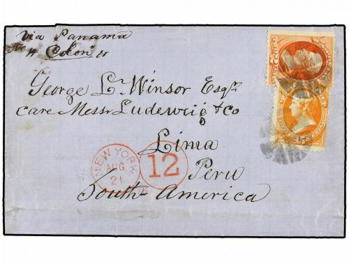 ✉ ESTADOS UNIDOS. Sc. 163, 178. 1878. BOSTON to LIMA. 15 cts