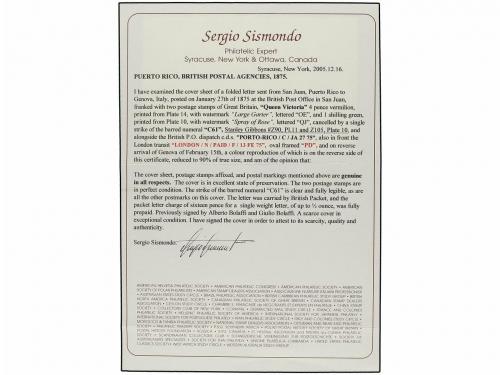 ¿ PUERTO RICO. 1875. S. JUAN a GÉNOVA. Circulada con sellos