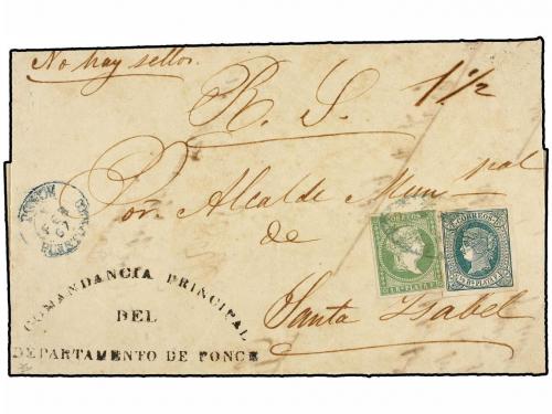✉ PUERTO RICO. Ant. 8, 10. 1865. PONCE a SANTA ISABEL. Frent