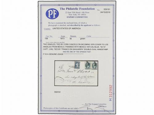 ✉ MEXICO. Sc. 109. 1876. SAHUARIPA a LOS ÁNGELES. Sobre circ