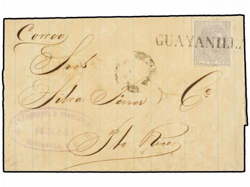 ✉ PUERTO RICO. Ed. 51. 1881. GUAYANILLA a SAN JUAN. 5 cts. g