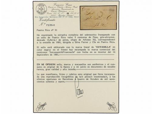 ✉ PUERTO RICO. Ed. 51. 1881. GUAYANILLA a SAN JUAN. 5 cts. g