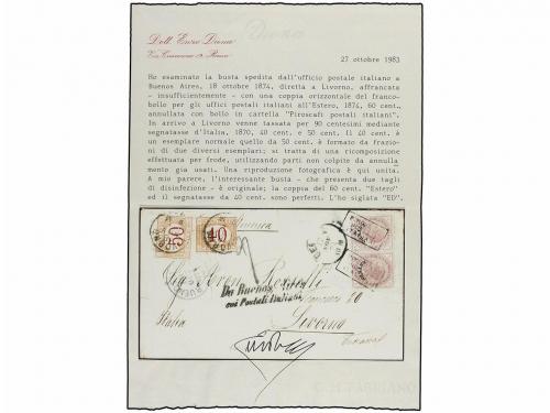✉ ARGENTINA. 1874. BUENOS AIRES a LIVORNO. Circulada con dos