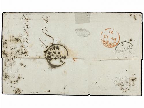 ¿ PERU. 1871. ARICA a GÉNOVA. Circulada con sellos de Perú d