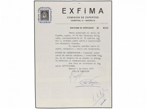 ¿ ESPAÑA. Ed. 53. 1861. VALENCIA a FRANCIA. 12 cuartos carmí