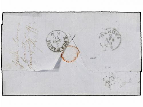 ✉ URUGUAY. 1876. MONTEVIDEO a GÉNOVA. Circulada con sellos d