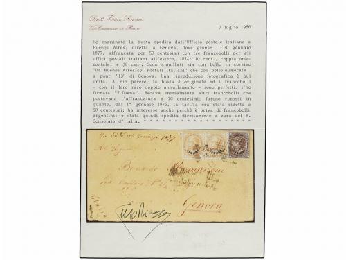 ✉ ARGENTINA. 1877. BUENOS AIRES a GÉNOVA. Circulada con sell