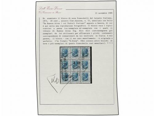 ° ITALIA. (1875 CA.). 20 cts. azul habilitado ESTERO (Sa. 5)