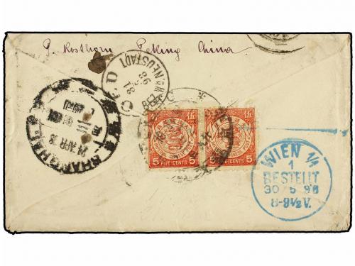 ✉ CHINA. 1898. PEKIN to WIEN. Envelope franked with two chin