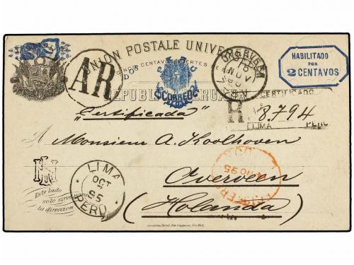 ¿ PERU. 1895. LIMA a HOLANDA. Entero Postal de 2 ctvos. con