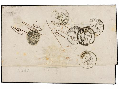 ¿ ESPAÑA: PREFILATELIA. 1857. VENEZIA a ZARAGOZA. Circulada