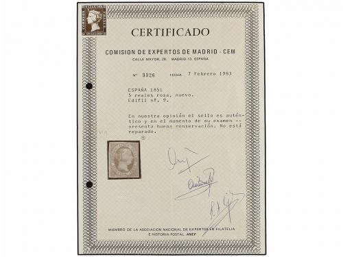 (*) ESPAÑA. Ed. 9. 5 reales rosa carmín. Excelente color. PI