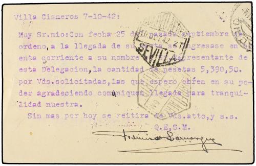 ✉ COLONIAS ESPAÑOLAS: SAHARA. 1942 (7-10). VILLA CISNEROS a 