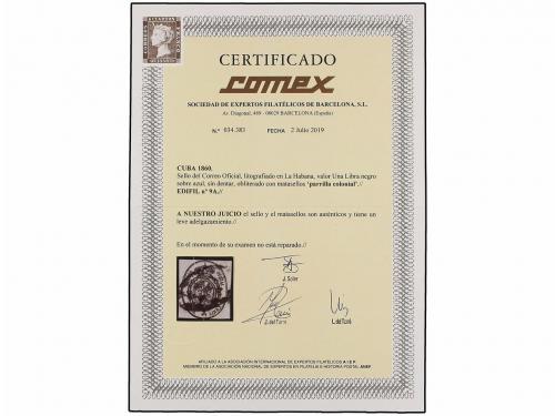 ° COLONIAS ESPAÑOLAS: CUBA. Ed. 9R. 1 Libra negro s. azul LI