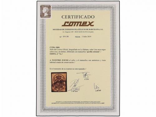 ° COLONIAS ESPAÑOLAS: CUBA. Ed. 7R. 1 onza negro s. rosa, LI