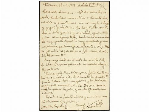 ✉ ESPAÑA GUERRA CIVIL. 1939. BARCELONA a ROMA. Entero Postal